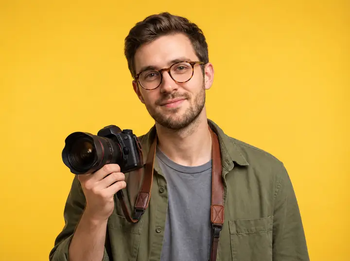 Fotograf in einem warmen Studioporträt